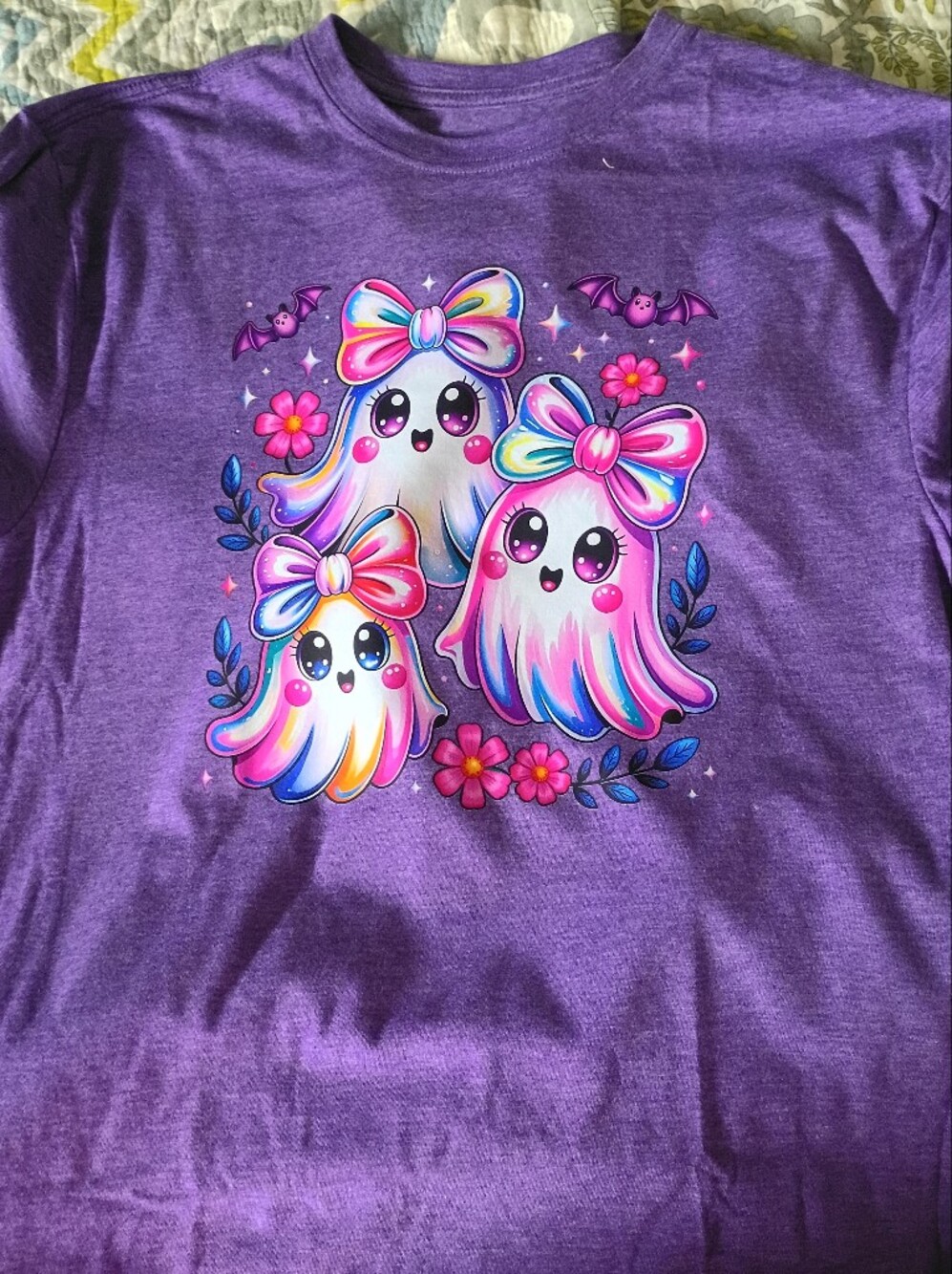 Athletic Works Purple Tee with Rainbow-Bowed Ghosts